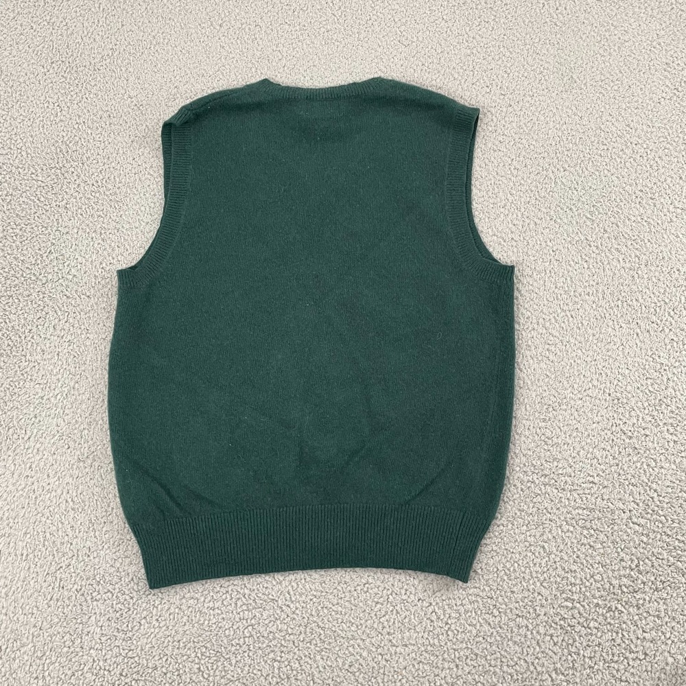 LL Bean 100% Cashmere Sweater Vest Men M Green Preppy V-Neck - Picture 4 of 8